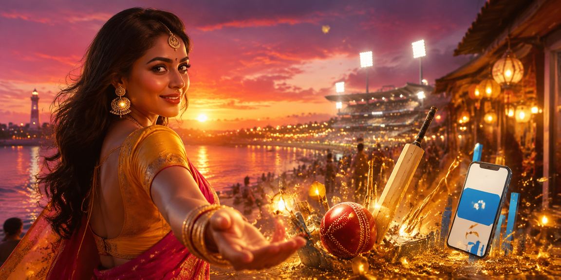 Mobile lottery betting user in Chennai enjoying night market ambience